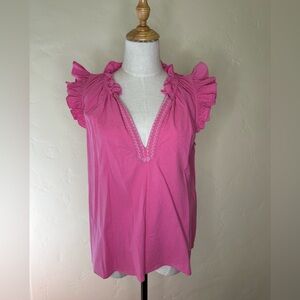 Xirena Eliza V-neck Top w/embroidery in Pink Villa NWT Size Small 100% cotton